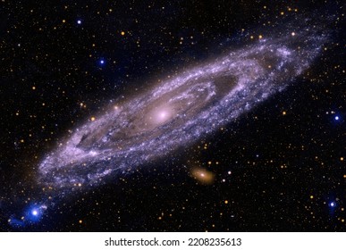 Spiral Galaxy M31, NGC 224, in Andromeda constellation. Violet filter, enhanced colors. - Powered by Shutterstock