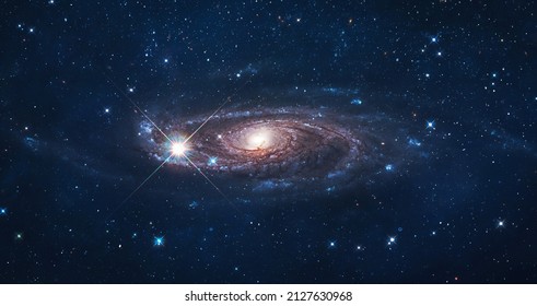Spiral galaxy in space. Galaxy Andromeda sci-fi high quality space wallpaper. Sky with stars. Elements of this image furnished by NASA
