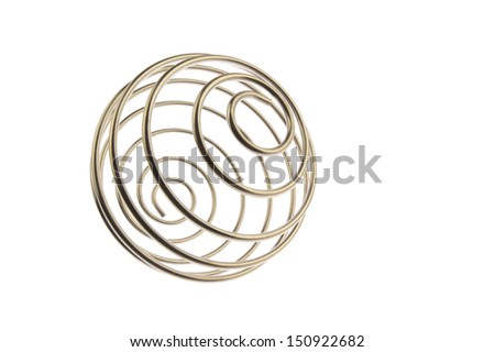 Spiral iron wire ball, tilted and isolated in white