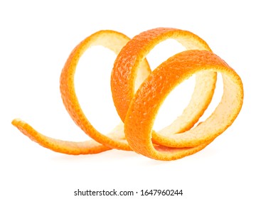 Spiral Orange Peel Isolated On A White Background. Orange Zest Peel Spiral.
