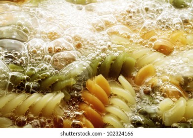 Spiral Pasta In Boiling Hot Water Close