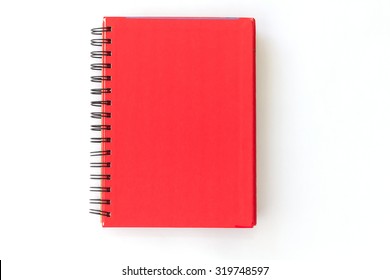 Spiral Red Notebook On White Background