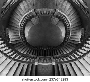 spiral round stairs stairway railing empire style window concrete. round Staircase. Time vortex. abandoned soviet sanatorium. Tskaltubo Georgia. - Powered by Shutterstock