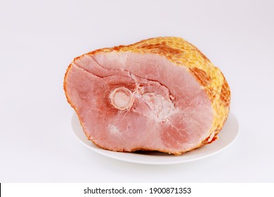 Spiral Sliced Hickory Smoked Ham Isolated On White Background. Holiday Food.