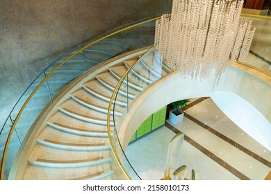 Spiral staircase inside building, Modern spiral staircase, Luxurious interior staircase, Home stair symbol, Modern stairs, Communicating element house - Shutterstock ID 2158010173