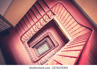 Spiral staircase in an old house top down view - Powered by Shutterstock