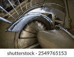 Spiral stairs inside Statue of Liberty (Liberty Enlightening the World), Statue of Liberty National Monument in New York Harbor. Climbing the steps is only way up to crown and gives view of interior.