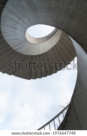 Spiral stairs seen from below on the Most Gdański Bridge in Warsaw across the Vistula River. Old circular stairs in Poland	