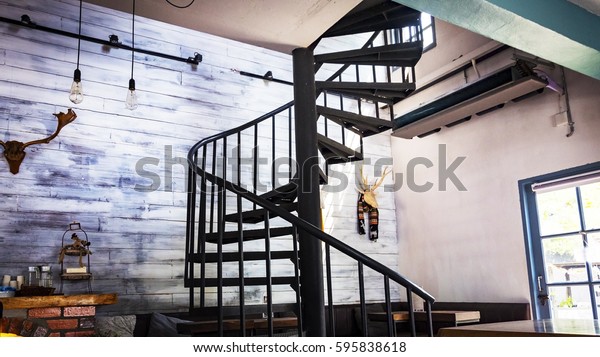 spiral wooden staircase circular staircase\
decoration interior.