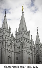 Spires atop a Mormon Temple (the Church of Jesus Christ of Latter-day Saints)