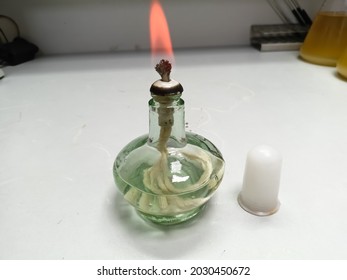 Spirit Burner with Flame at laboratory. - Shutterstock ID 2030450672