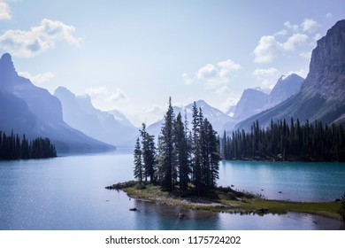 Spirit Island In Jasper National Park Is A Sacred Place For The Stoney Nakoda First Nation. It Is Surrounded On Three Sides By The Same Mountain Range Which Is Very Rare. 