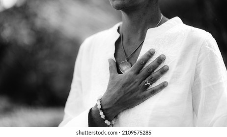 Spiritual Healer Expressing Honesty with her Hands 