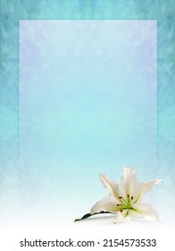 Spiritual Holistic lily head  Diploma Certificate Award Border Frame background - blue green center with darker edge providing copy space central area ideal for funeral wakes or course accreditation 