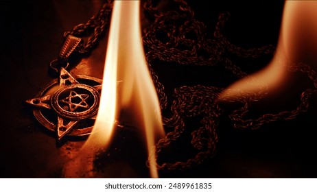 Spiritual Pentagram Symbol in Fire Flames