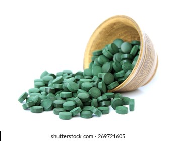 Spirulina In A Bowl On A White Background