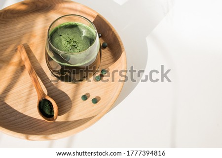 Spirulina or chlorella. Green food supplement.