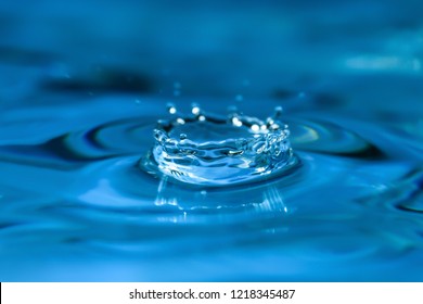 Splash After Falling Water Drop Closeup Stock Photo 1218345487 