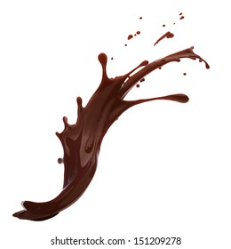 splash of brownish hot coffee or chocolate isolated on white background