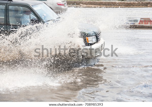 Splash By Car Goes Through Flood Stock Image Download Now