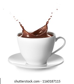 Splash Of Cocoa In Cup On White Background