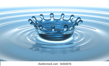 Splash and crown on rippled blue liquid or water surface . Extralarge resolution