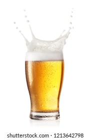 Splash In Glass Of Beer Isolated On White Background