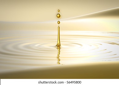 Splash of golden water droplet and waves. Extralarge resolution