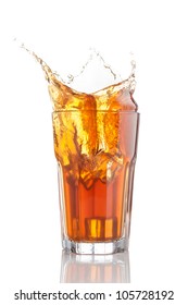 Splash Of Iced Tea Isolated On White Background