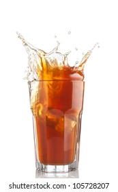 Splash Of Iced Tea Isolated On White Background