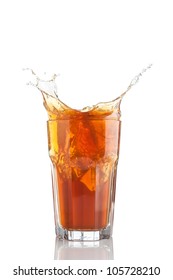 Splash Of Iced Tea Isolated On White Background