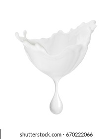 Splash Of Milk Or Cream With Drop, Isolated On White Background 