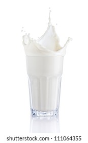 Splash Of Milk In A Glass Isolated On White