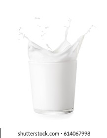 splash of milk from the glass isolated on white background - Shutterstock ID 614067998