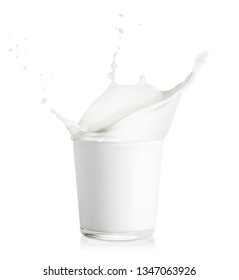 splash of milk pouring out from the glass isolated on white background - Shutterstock ID 1347063926