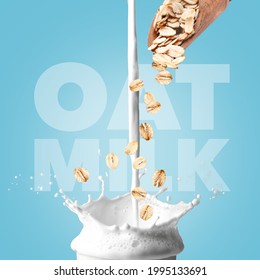 Splash Of Oat Milk On Color Background