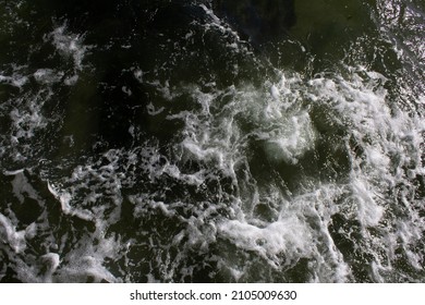 Splash On Green Deep Sea Water Into Storm Top View