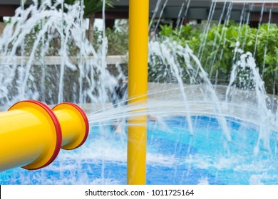 Splash Pad Or Sprayground In Water Park For Kids.