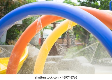 Splash Pad Or Sprayground In Water Park For Kids.