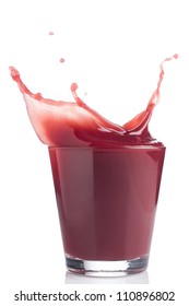 Splash Of Red Fruit Juice On Isolated Background