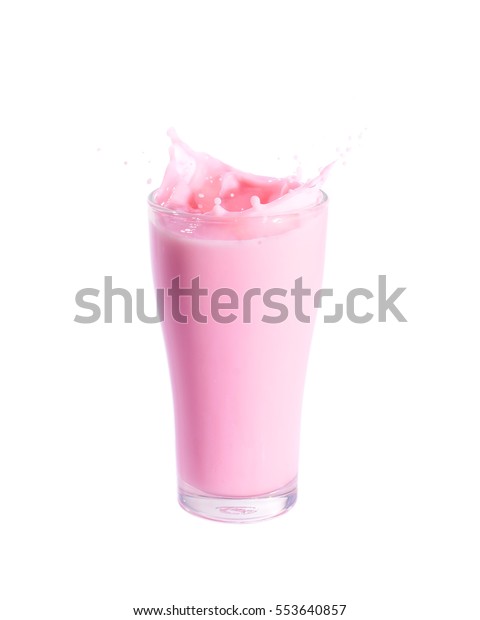 Splash Strawberry Milk Glass On Isolated Stock Photo (Edit Now) 553640857