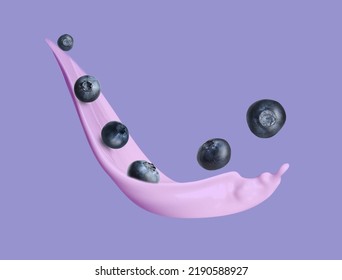 Splash of tasty blueberry yogurt and fresh berries on violet background - Powered by Shutterstock