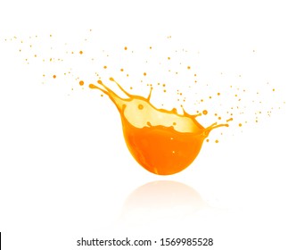 Splashes of fresh orange juice isolated on white background 
