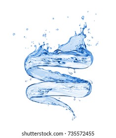 Splashes of fresh water in a swirling shape on white background 