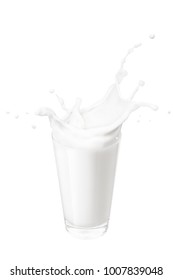 splashes of milk from the glass isolated on white background - Shutterstock ID 1007839048