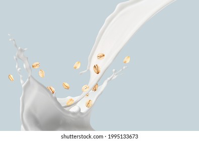 Splashes Of Oat Milk On Grey Background