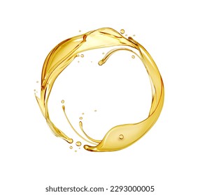 Splashes of oily liquid arranged in a circle isolated on white background