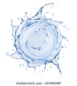 Splashes of water in the form of a swirling vortex, isolated on white background 