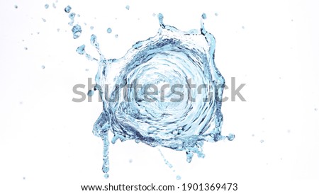 Splashes of water in the form of a swirling vortex, isolated on white background