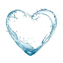 Splashes Of Water In The Shape Of A Heart Isolated On White Background           